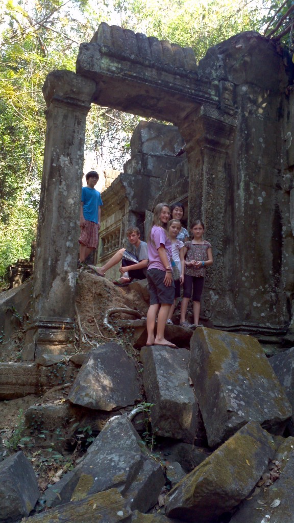 The Moseley kids and Dixon kids at Beng Mealea