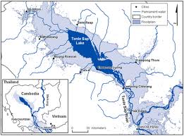 Map of Tonle Sap showing dry season and monsoon season boundries