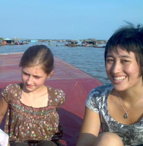 Miriam and Ming floating on Tonle Sap