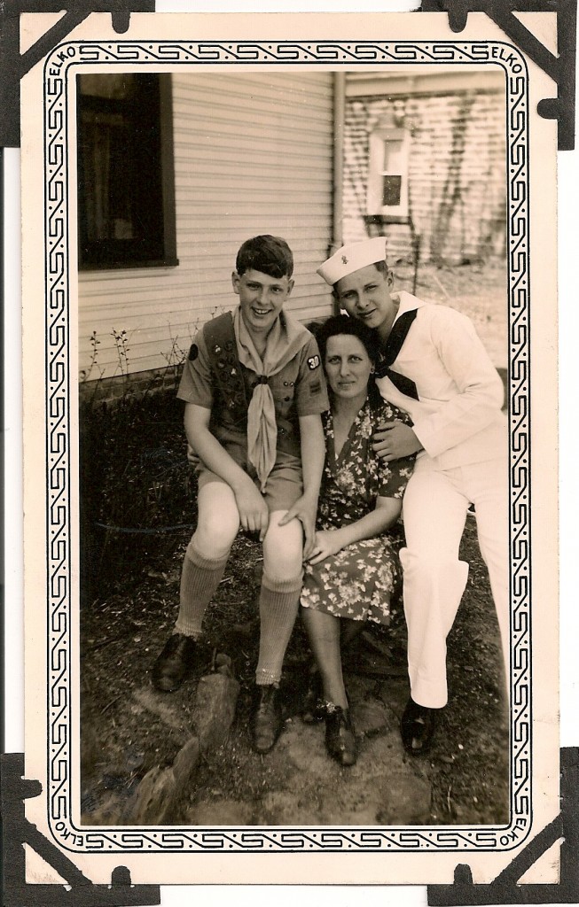 Dad as a sea scout with his brother and mother